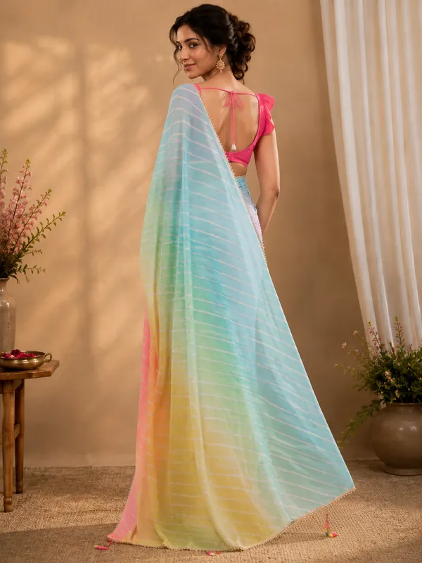 Multicolour_Laheriya_Print_Georgette_Saree_With_Lace_Border