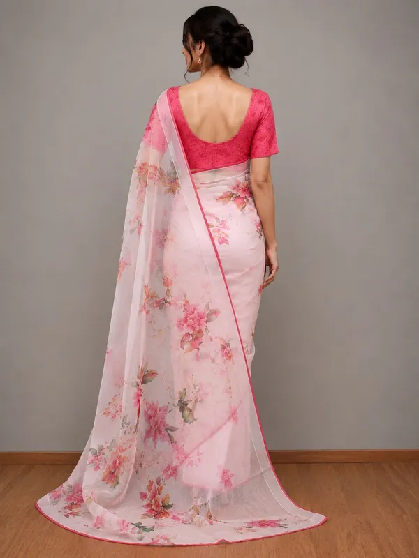 Pink_Organza_Saree_With_Floral_Print