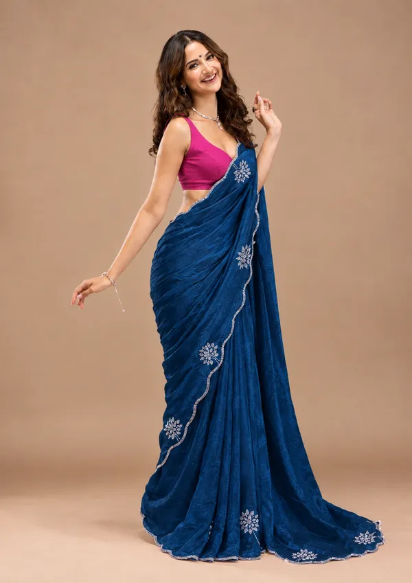 Teal_Colour_Crepe_Saree_With_sirosky_work