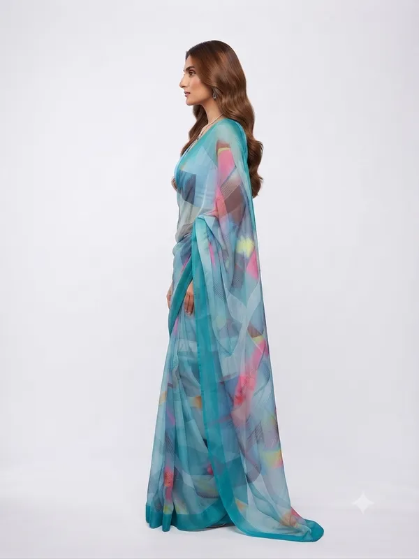 Aqua_Blue_Sheer_Printed_Saree_for_Women