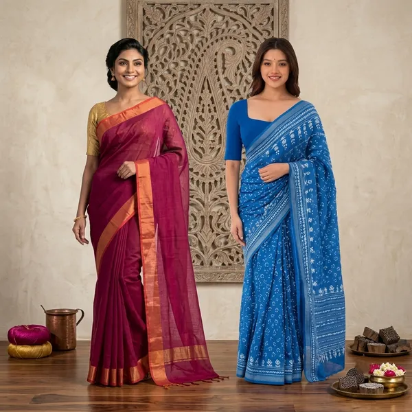 Blue_And_Magenta_Cotton_Saree_for_Women