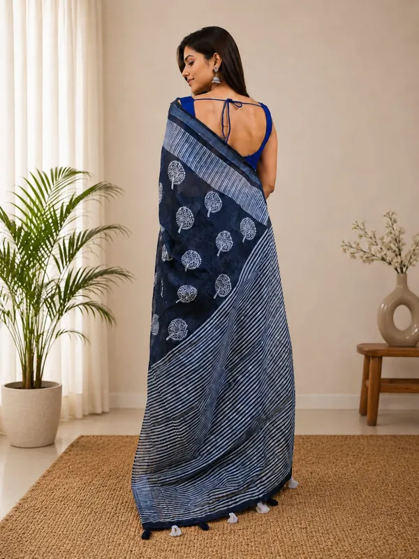 Blue_Cotton_Blend_Saree_Silver_Zari_