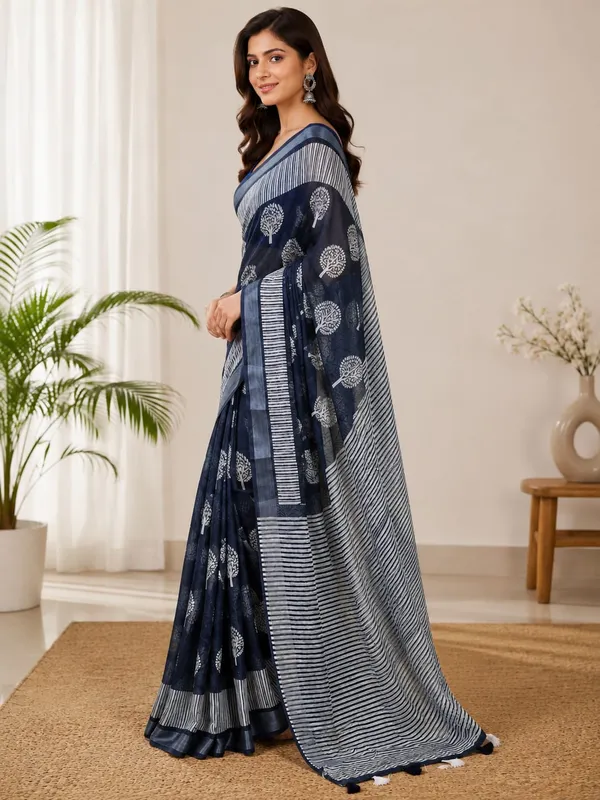 Blue_Cotton_Blend_Saree_Silver_Zari_