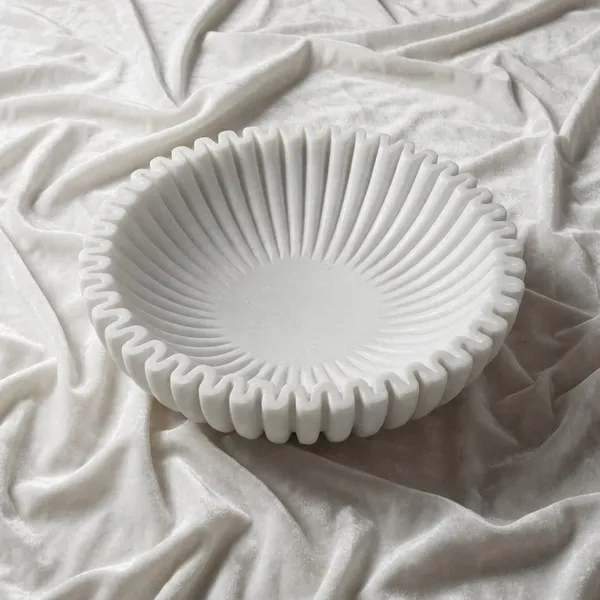 White_Marble_Fluted_Decorative_Fruit_Bowl