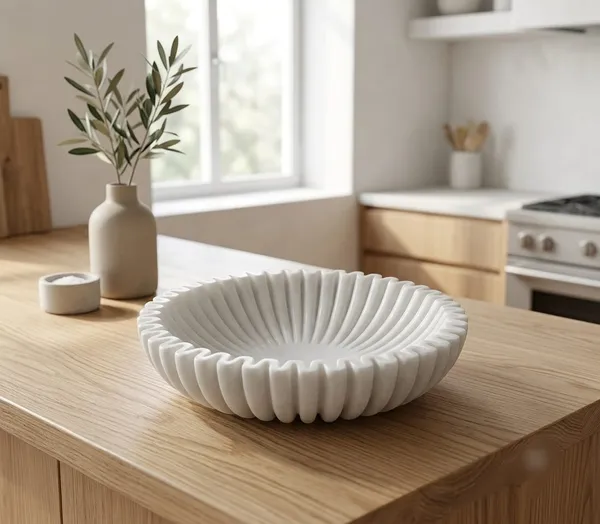 White_Marble_Fluted_Decorative_Fruit_Bowl