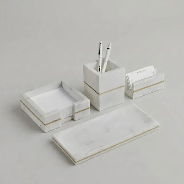 White_Gold_Accent_Desk_Organizer_Set