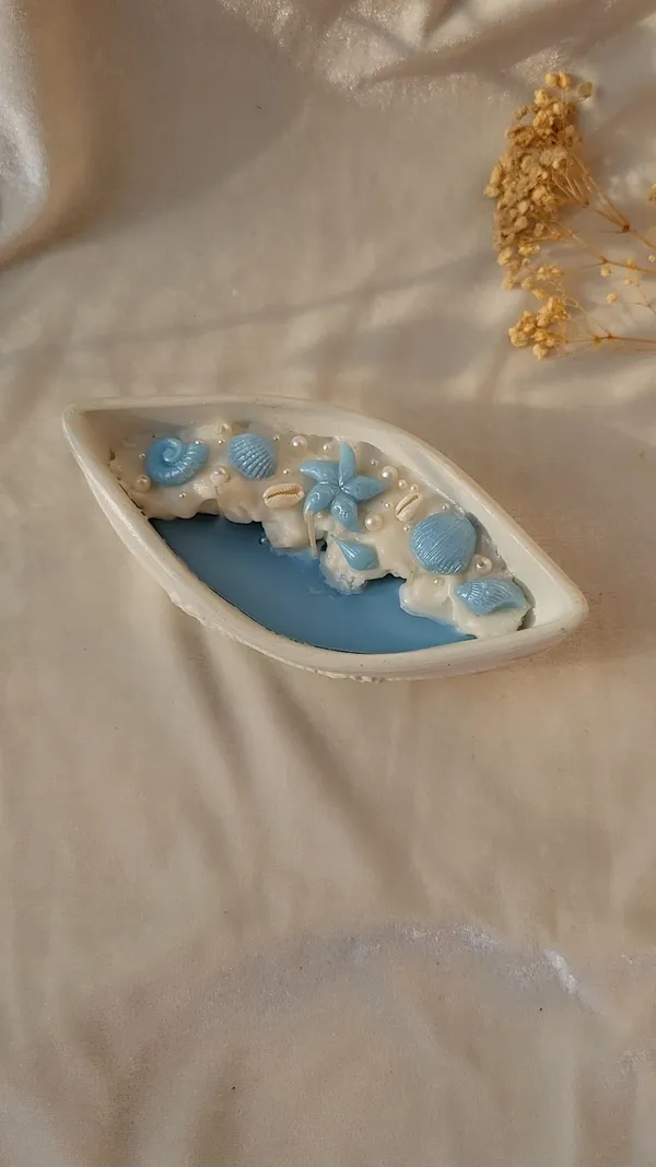 White_Coastal_Shell_Boat_Decorative_Showpiece_Candle