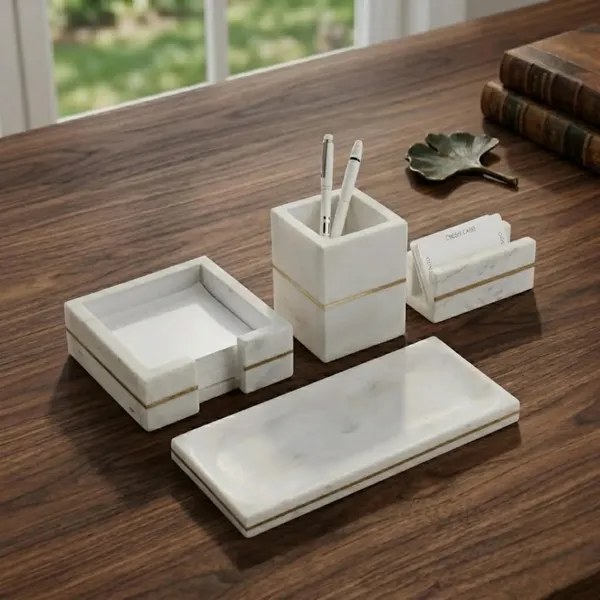 White_Gold_Accent_Desk_Organizer_Set