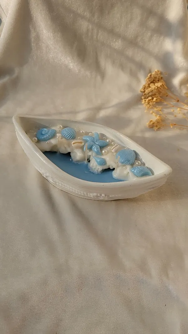 White_Coastal_Shell_Boat_Decorative_Showpiece_Candle