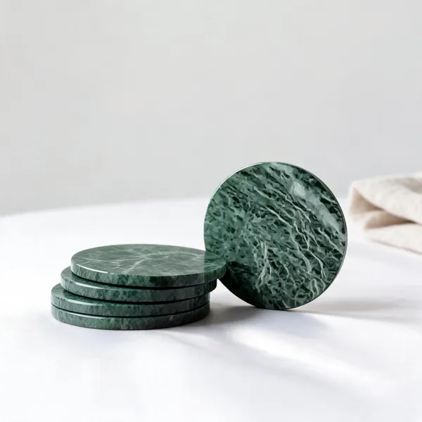 Green_Marble_Veined_Round_Coaster_Set_Of_4