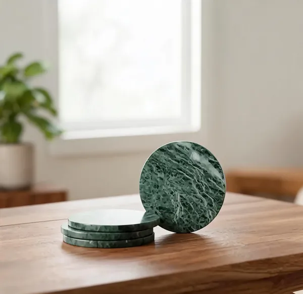 Green_Marble_Veined_Round_Coaster_Set_Of_4