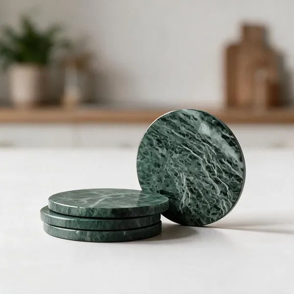 Green_Marble_Veined_Round_Coaster_Set_Of_4