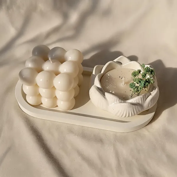 Soy_Wax_White_Bubble_Candle_And_Lotus_Holder_Tray_Set