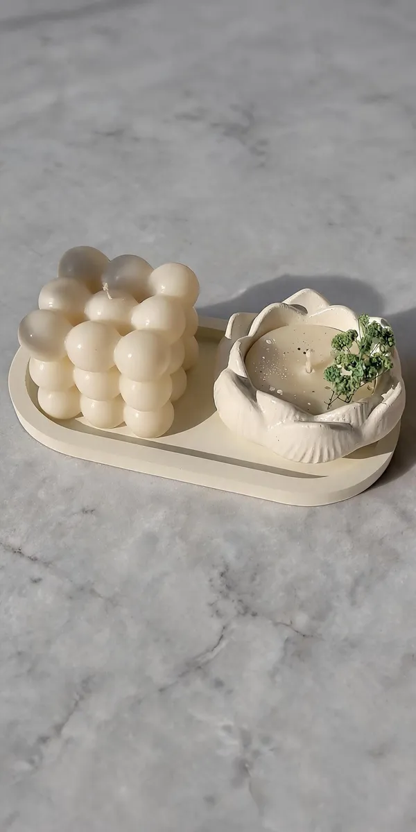 Soy_Wax_White_Bubble_Candle_And_Lotus_Holder_Tray_Set