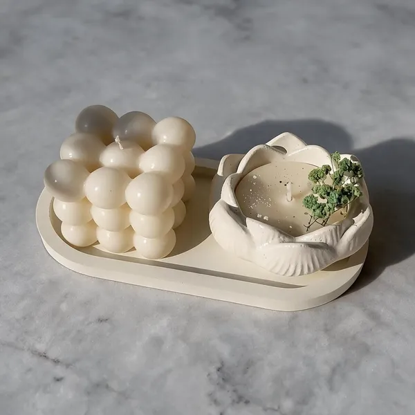 Soy_Wax_White_Bubble_Candle_And_Lotus_Holder_Tray_Set