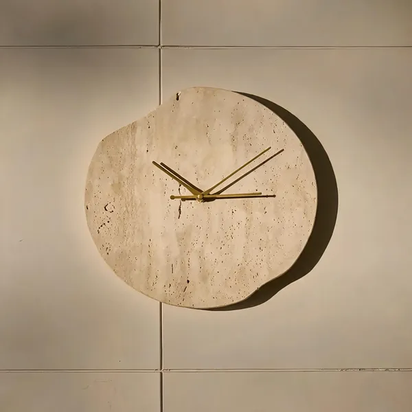 Travertine_Stone_Minimalist_Round_Wall_Clock