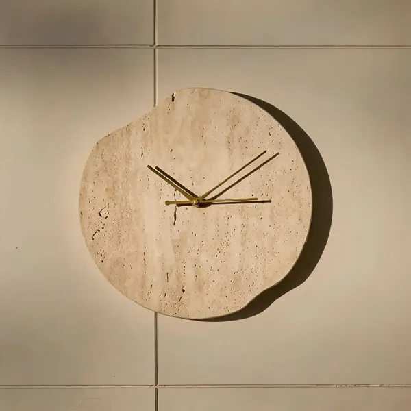 Travertine_Stone_Minimalist_Round_Wall_Clock