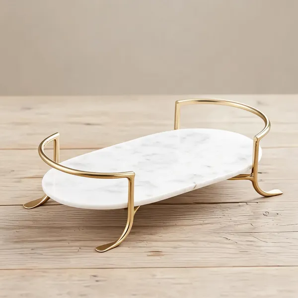 White_Marble_Gold_Brass_Oval_Decorative_Tray