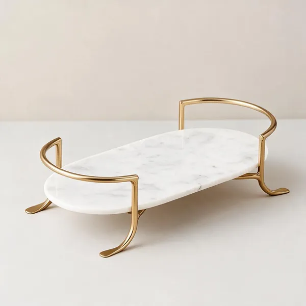 White_Marble_Gold_Brass_Oval_Decorative_Tray