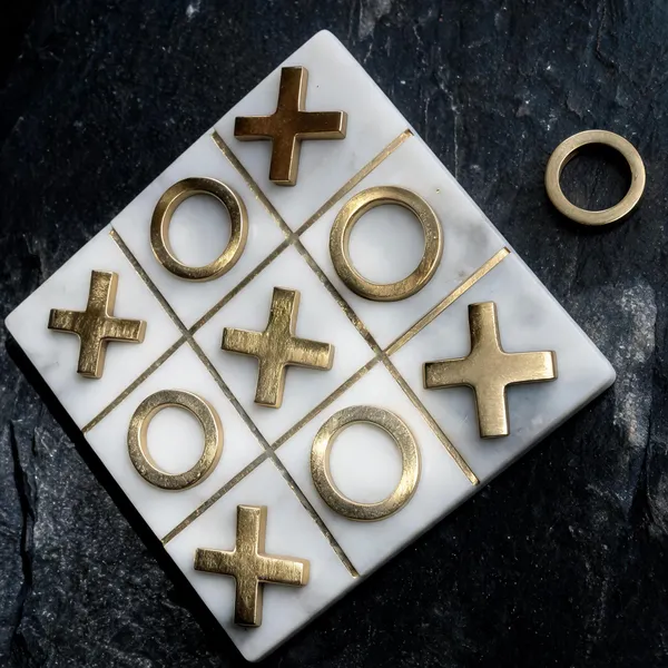 White_Marble_Gold_Brass_Tic_Tac_Toe_Board_Game