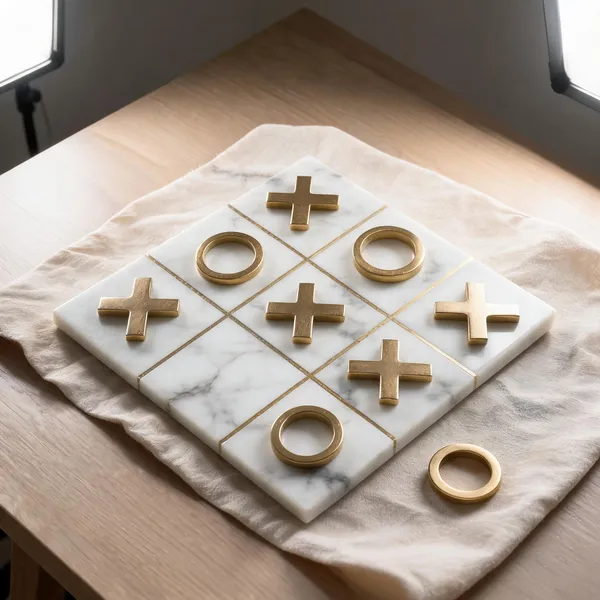 White_Marble_Gold_Brass_Tic_Tac_Toe_Board_Game
