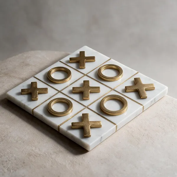 White_Marble_Gold_Brass_Tic_Tac_Toe_Board_Game