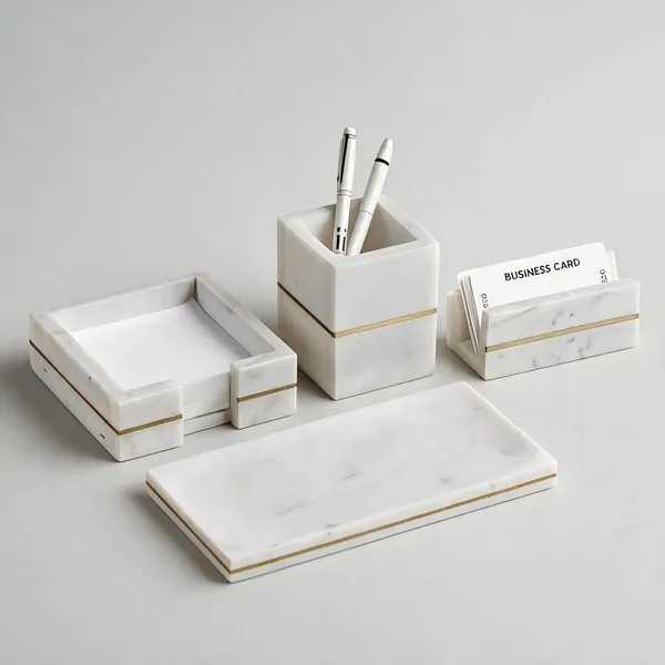 White_Marble_Gold_Brass_4-Piece_Desk_Organizer_Set