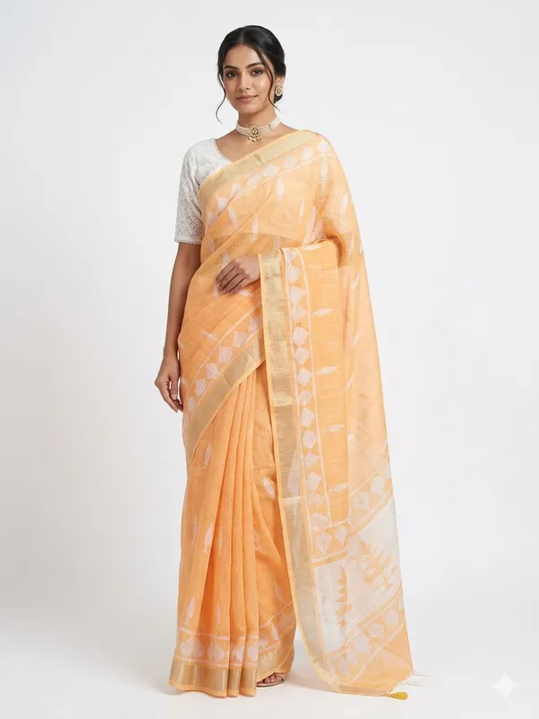Peach_Silk_Woven_Saree_For_Women