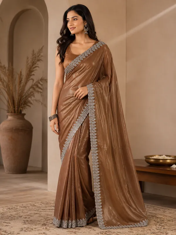 Copper_Silk_Embroidered_Border_Saree_For_Women
