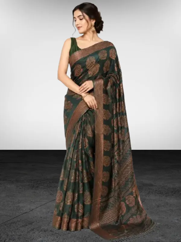 Dark_Green_Silk_Paisley_Print_Saree_For_Women