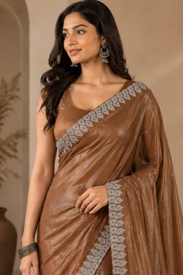 Copper_Silk_Embroidered_Border_Saree_For_Women