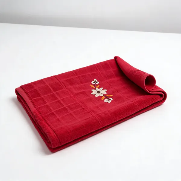 Red_Embroidered_Floral_Towel_Size_150_Cm_X_75_Cm
