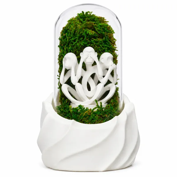 Polymer_Glass_Dome_White_Three_Monkeys_Preserved_Moss_Decor