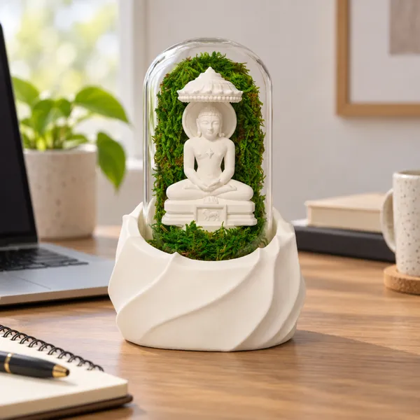 Polymer_Glass_Spiritual_Moss_Mahaveer_White_For_Glass_Dome_Decor