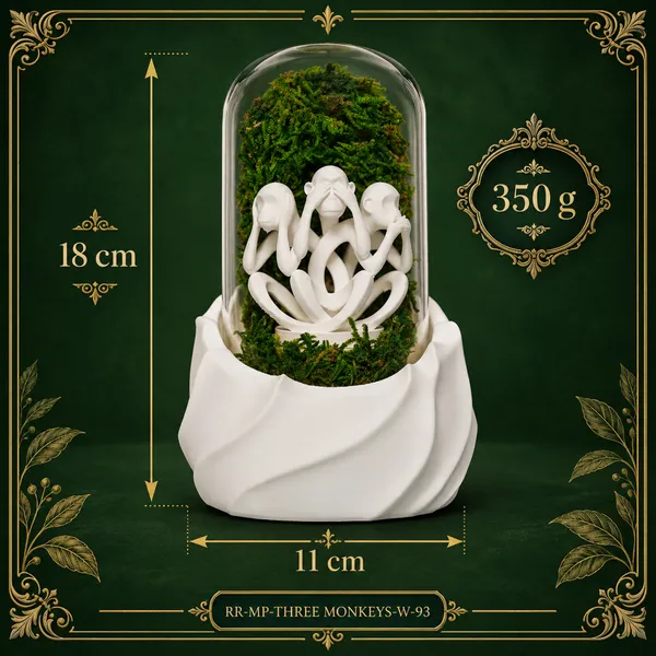 Polymer_Glass_Dome_White_Three_Monkeys_Preserved_Moss_Decor