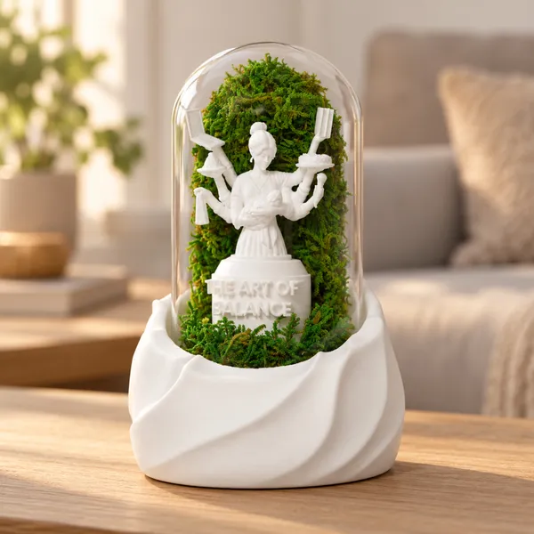 Polymer_Glass_Dome_White_Mother_Figurine_Preserved_Moss_Decor