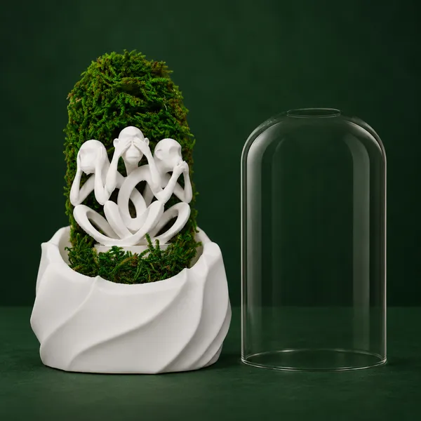 Polymer_Glass_Dome_White_Three_Monkeys_Preserved_Moss_Decor
