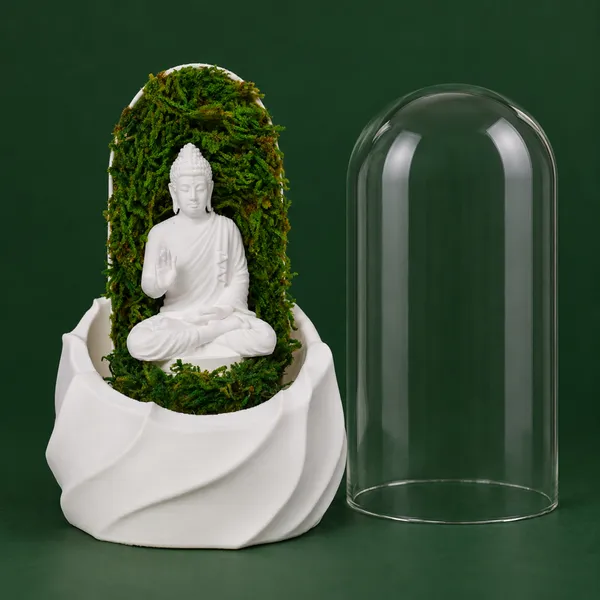 Polymer_Glass_Dome_White_Buddha_Preserved_Moss_Decor