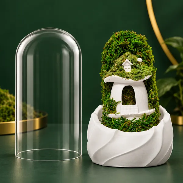 Polymer_Glass_Woodland_Moss_Miniature_House_White_For_Glass_Dome_Decor