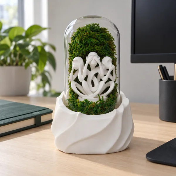 Polymer_Glass_Dome_White_Three_Monkeys_Preserved_Moss_Decor