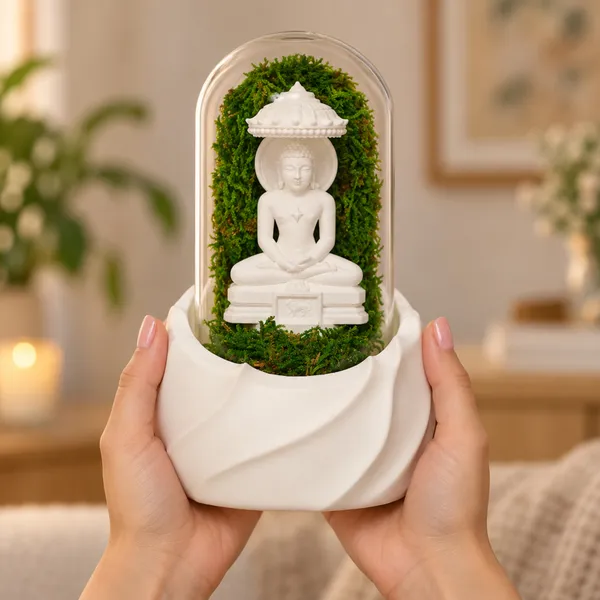 Polymer_Glass_Spiritual_Moss_Mahaveer_White_For_Glass_Dome_Decor