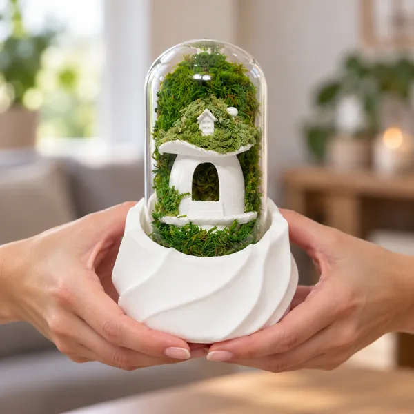 Polymer_Glass_Woodland_Moss_Miniature_House_White_For_Glass_Dome_Decor