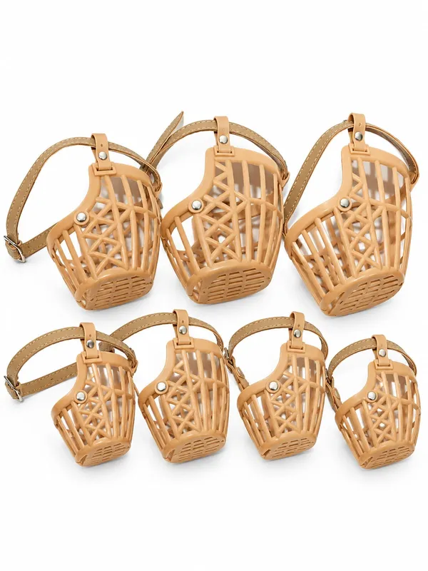 Tan_Pvc_Basket-Style_Adjustable_Dog_Muzzle_Pack_Of_7