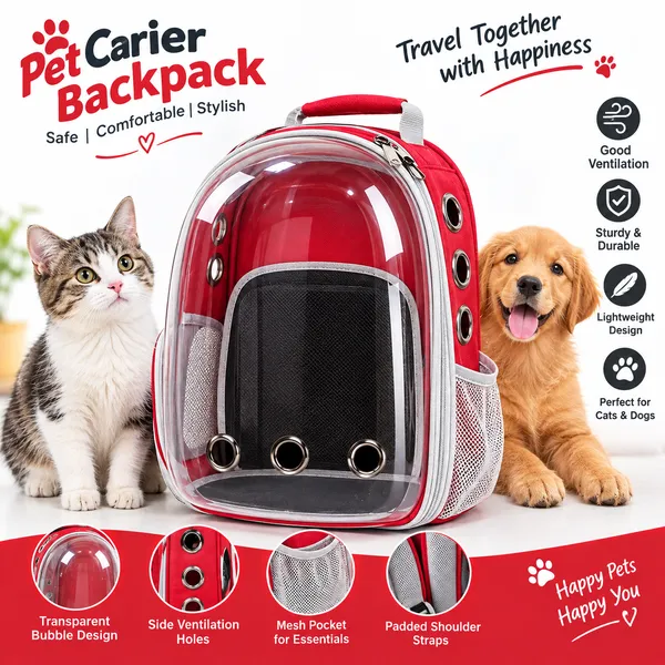 Red_Polyester_Transparent_Bubble_Pet_Carrier_Backpack