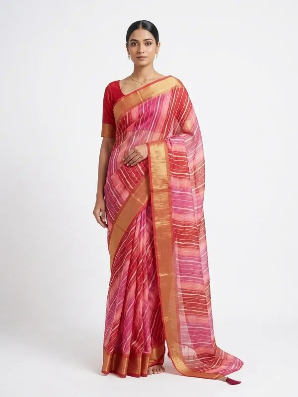 Pink_Striped_Saree_For_Women