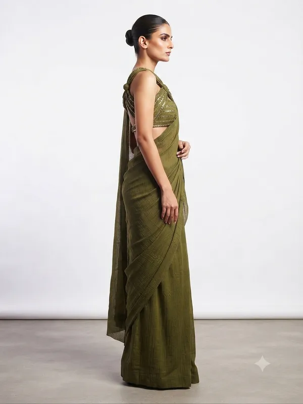 Olive_Green_Sheer_Saree_For_Women