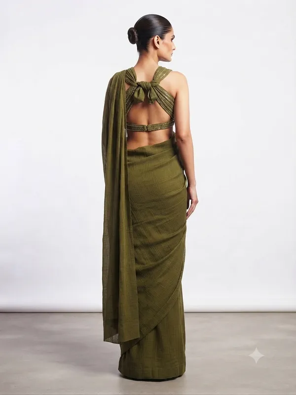 Olive_Green_Sheer_Saree_For_Women