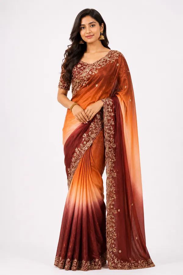 Rust_Embroidered_Saree_For_Women