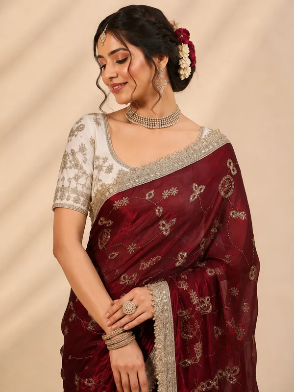 Maroon_Embroidered_Saree_for_Women