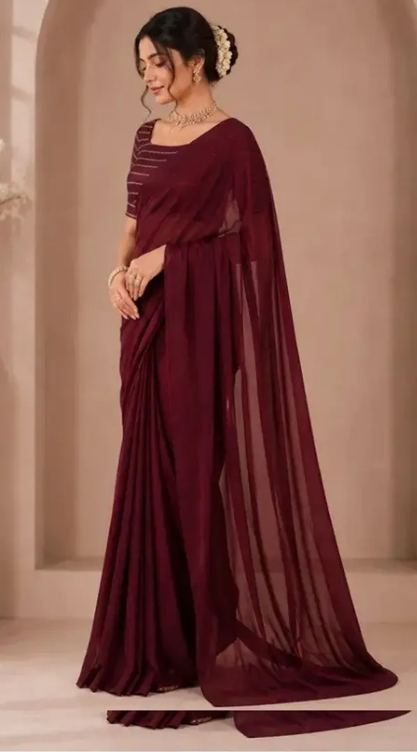 Maroon_Chinnon_Saree_With_Sequin_Work_Blouse_Piece